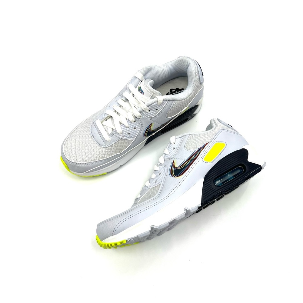 Nike Air Max 90 Layered Swoosh ‘Football Grey/Volt/White’ Grade School Size 5Y